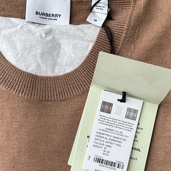 Burberry Wool Sweater with Check Elbow Patches in Camel - Picture 9 of 10